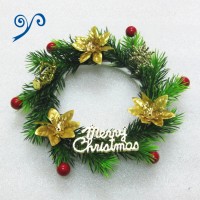 16CM Merry Christmas Artifical Wreath With Golden Flower and Chinese Holly Leaves for Decoration