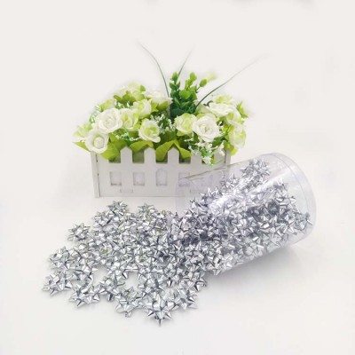 100pk Silver PET Ribbon Mini Star Bow Packed in Tube Box for Retail